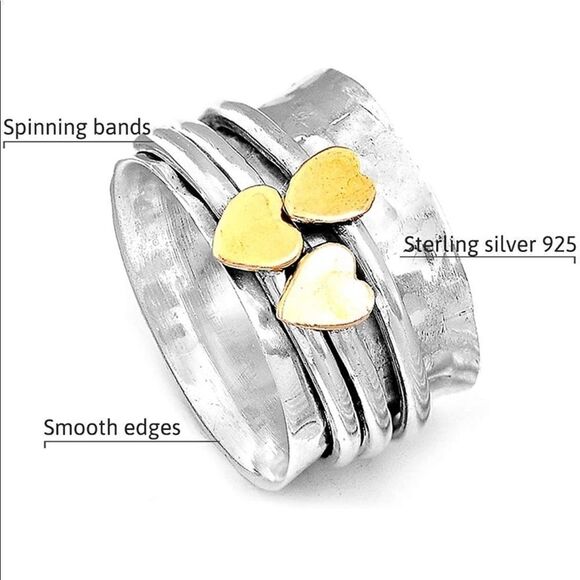 COPY - 925 Sterling Silver Spinner Ring Brass Hearts Fidget Ring, Hand Hammered… - Picture 4 of 8